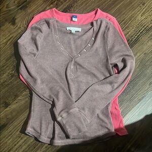 Hi V-Neck Ribbed Tops - Pink and Purple